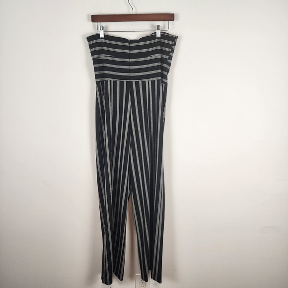Veronica‎ Beard Cypress Womens Striped Wide Leg Strapless Jumpsuit Black White 6 - Picture 3 of 10